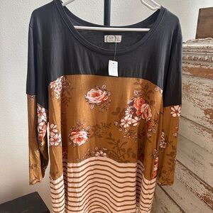 Maurices Black and Mustard Floral Colorblock Tunic XXL